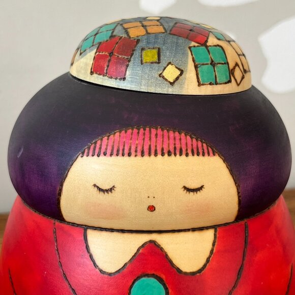 Vintage Japanese Creative Kokeshi Doll by Master Sansaku Sekiguchi Chubby Red - Picture 8 of 13